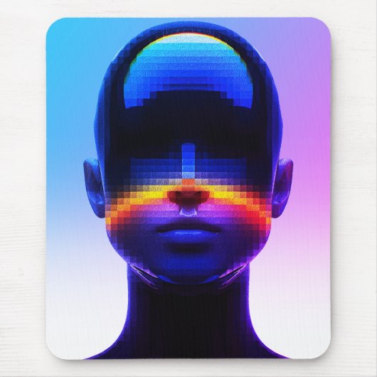 Futuristische Pixel Art Portrait – Digitaal Abstra Muismat (Voorkant)