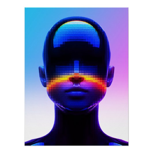 Futuristische Pixel Art Portrait – Digitaal Abstra Perfect Poster (Voorkant)