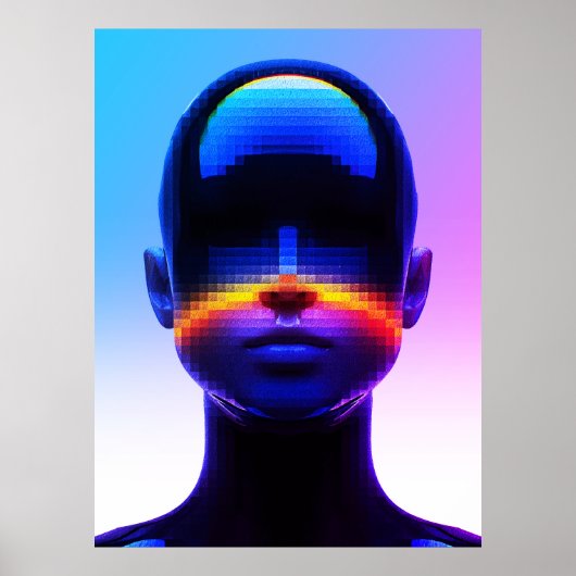 Futuristische Pixel Art Portrait – Digitaal Abstra Poster (Voorkant)