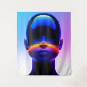 Futuristische Pixel Art Portrait – Digitaal Abstra Wandkleed (Voorkant)