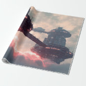 Futuristische platforms in de wolken bij schemerin cadeaupapier (Uitgerold)
