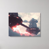 Futuristische platforms in de wolken bij schemerin canvas afdruk (Voorkant)