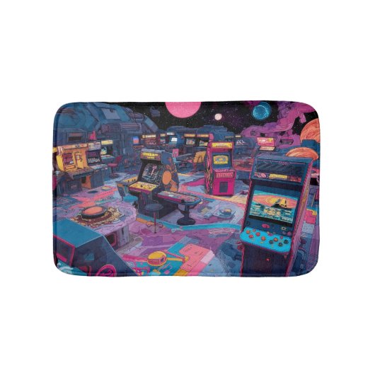 Futuristische Retro Arcade in de Buitenruimte Badmat (Voorkant)