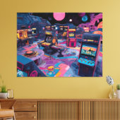 Futuristische Retro Arcade in de Buitenruimte Canvas Afdruk (Insitu (Woonkamer))