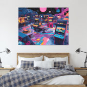 Futuristische Retro Arcade in de Buitenruimte Canvas Afdruk (Insitu (Slaapkamer))