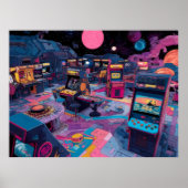 Futuristische Retro Arcade in de Buitenruimte Poster (Voorkant)