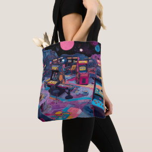 Futuristische Retro Arcade in de Buitenruimte Tote Bag