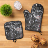 Futuristische richting ovenwant & pannenlap set (Top down)