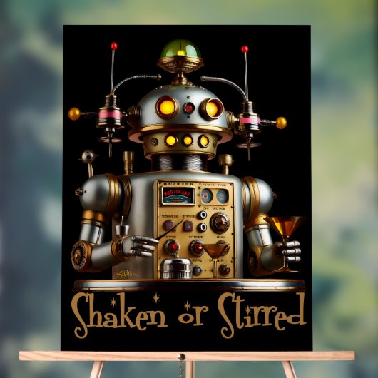Futuristische Robot Bartender "Geschud of Geroerd" Acryl Bord (Neutraal)