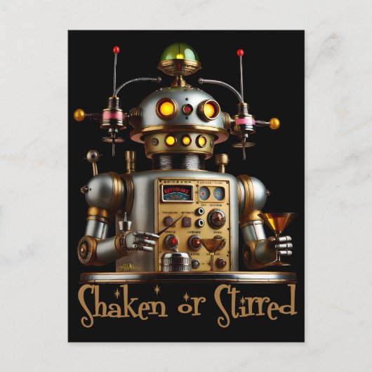 Futuristische Robot Bartender "Geschud of Geroerd" Briefkaart (Voorkant)