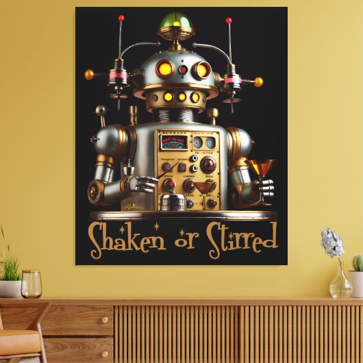 Futuristische Robot Bartender "Geschud of Geroerd" Canvas Afdruk (Insitu (Woonkamer))