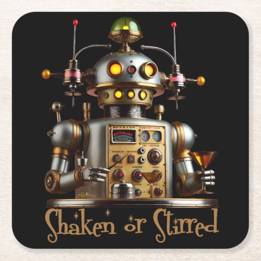 Futuristische Robot Bartender "Geschud of Geroerd" Kartonnen Onderzetters (Voorkant)