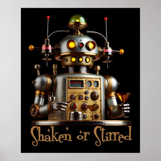 Futuristische Robot Bartender "Geschud of Geroerd" Poster (Voorkant)