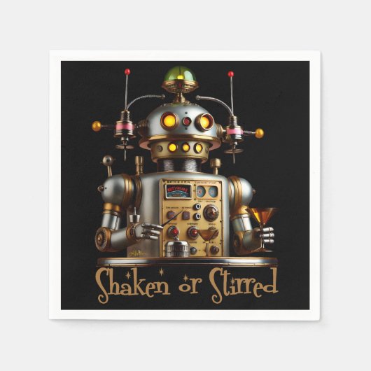 Futuristische Robot Bartender "Geschud of Geroerd" Servet (Voorkant)