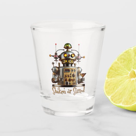 Futuristische Robot Bartender "Geschud of Geroerd" Shot Glas (Voorkant)