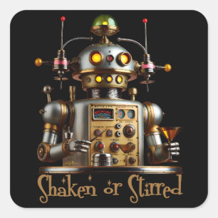 Futuristische Robot Bartender "Geschud of Geroerd" Vierkante Sticker