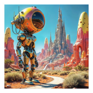 Futuristische robot houdt de wacht foto afdruk
