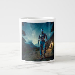 Futuristische robot in een antiek landschap grote koffiekop