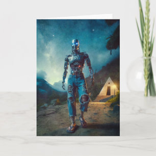 Futuristische robot in een antiek landschap kaart