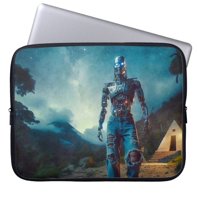 Futuristische robot in een antiek landschap laptop sleeve (Voorkant)