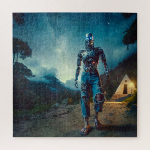Futuristische robot in een antiek landschap legpuzzel