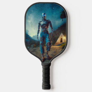 Futuristische robot in een antiek landschap pickleball paddle