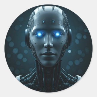 Futuristische robot in een high-tech omgeving ronde sticker