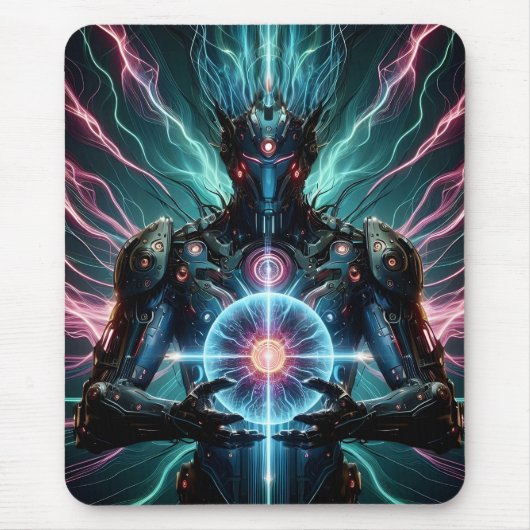 Futuristische Robot Kosmische Kern Cyberpunk Muismat (Voorkant)