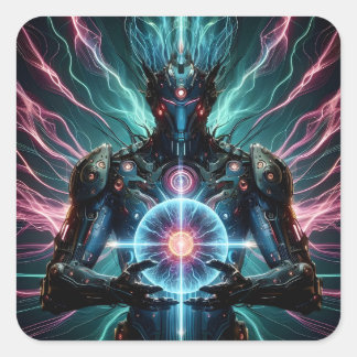 Futuristische Robot Kosmische Kern Cyberpunk Vierkante Sticker