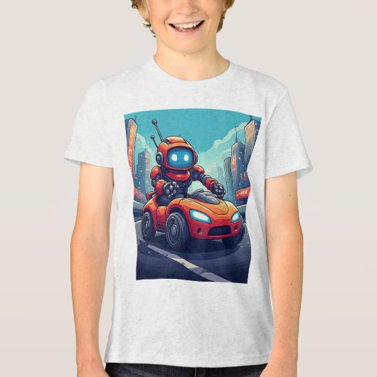 Futuristische Robot Rode Auto Neon Stad Kinderen � Tri-Blend Shirt (Voorkant)