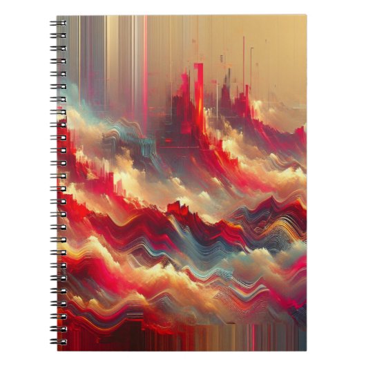 Futuristische Rode Abstracte Stad Notitieboek (Voorkant)