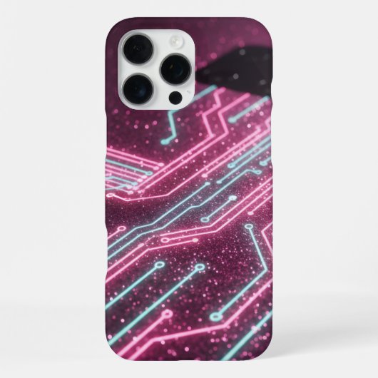 Futuristische Roze Glitter Cyber Circuit iPhone 16 Hoesje (Achterkant)
