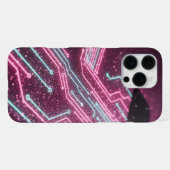 Futuristische Roze Glitter Cyber Circuit iPhone 16 Hoesje (Achterkant horizontaal)