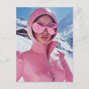 Futuristische Roze Ski Mode - Stijlvolle Winter Gl Briefkaart
