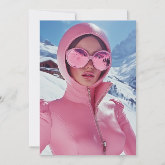 Futuristische Roze Ski Mode - Stijlvolle Winter Gl Kaart (Voorkant)
