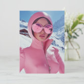 Futuristische Roze Ski Mode - Stijlvolle Winter Gl Kaart (Staand voorkant)