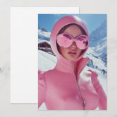 Futuristische Roze Ski Mode - Stijlvolle Winter Gl Kaart (Voorkant / Achterkant)