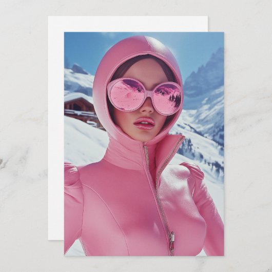 Futuristische Roze Ski Mode - Stijlvolle Winter Gl Kaart (Voorkant / Achterkant)