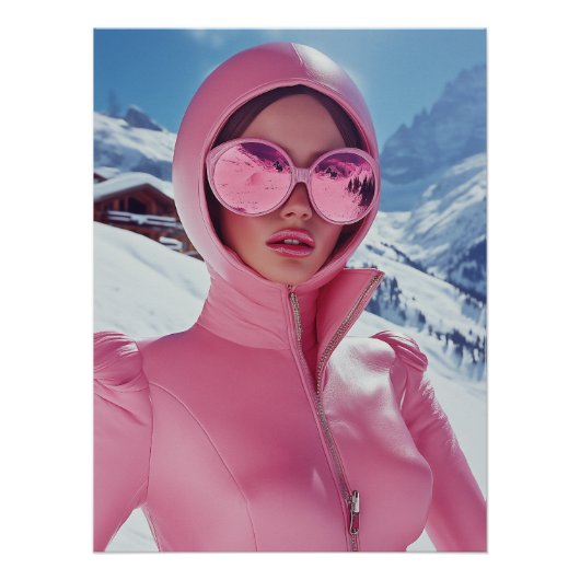 Futuristische Roze Ski Mode - Stijlvolle Winter Gl Perfect Poster (Voorkant)