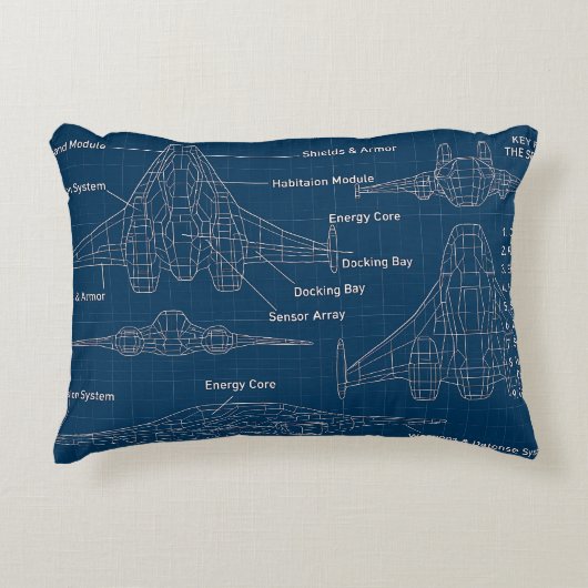 Futuristische ruimtevaartuig Blauwdruk Kunst Accent Kussen (Voorkant)