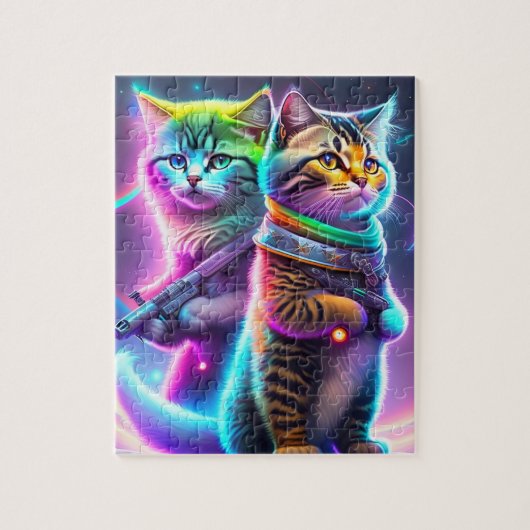 Futuristische Schattigee katten met lasers Pistole Legpuzzel (Verticaal)