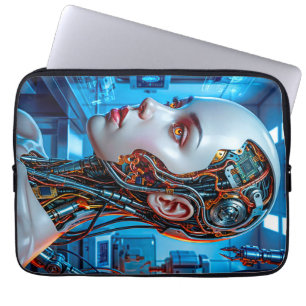 Futuristische Sci-Fi-Android Koel Blauw Tech Laptop Sleeve