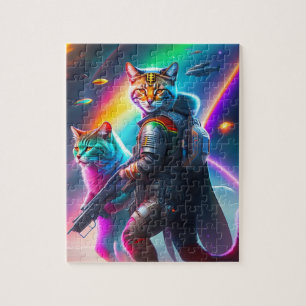 Futuristische Sci-Fi Astronaut Warriors Katten Legpuzzel