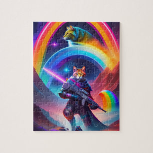 Futuristische Sci-Fi Astronaut Warriors Neon Cats Legpuzzel