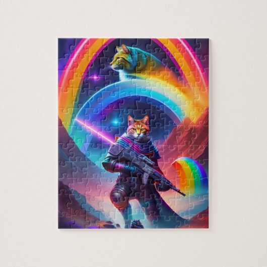 Futuristische Sci-Fi Astronaut Warriors Neon Cats Legpuzzel (Verticaal)
