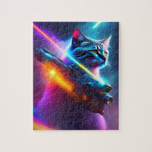 Futuristische Sci-Fi Warrior Cat met Laser Pistool Legpuzzel