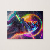 Futuristische Sci-Fi Warrior Neon Cat met laser. K Legpuzzel (Horizontaal)