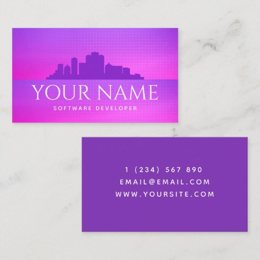 Futuristische softwareontwikkelaar Retro City Land Visitekaartje (Voorkant / Achterkant)