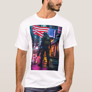 futuristische soldaat Amerikaanse vlag afbeelding T-shirt