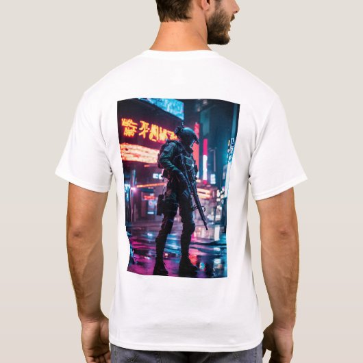 futuristische soldaat Amerikaanse vlag afbeelding  T-shirt (Achterkant)